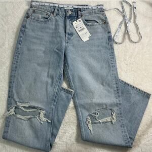 Zara Straight Leg Jeans-Mid Rise, Full Length Size Us 8 NWT Distressed Cotton